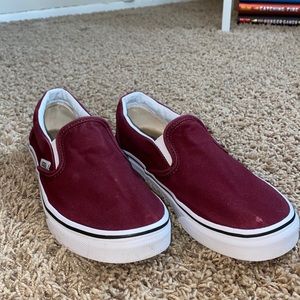 Slip on vans in burgundy maroon color